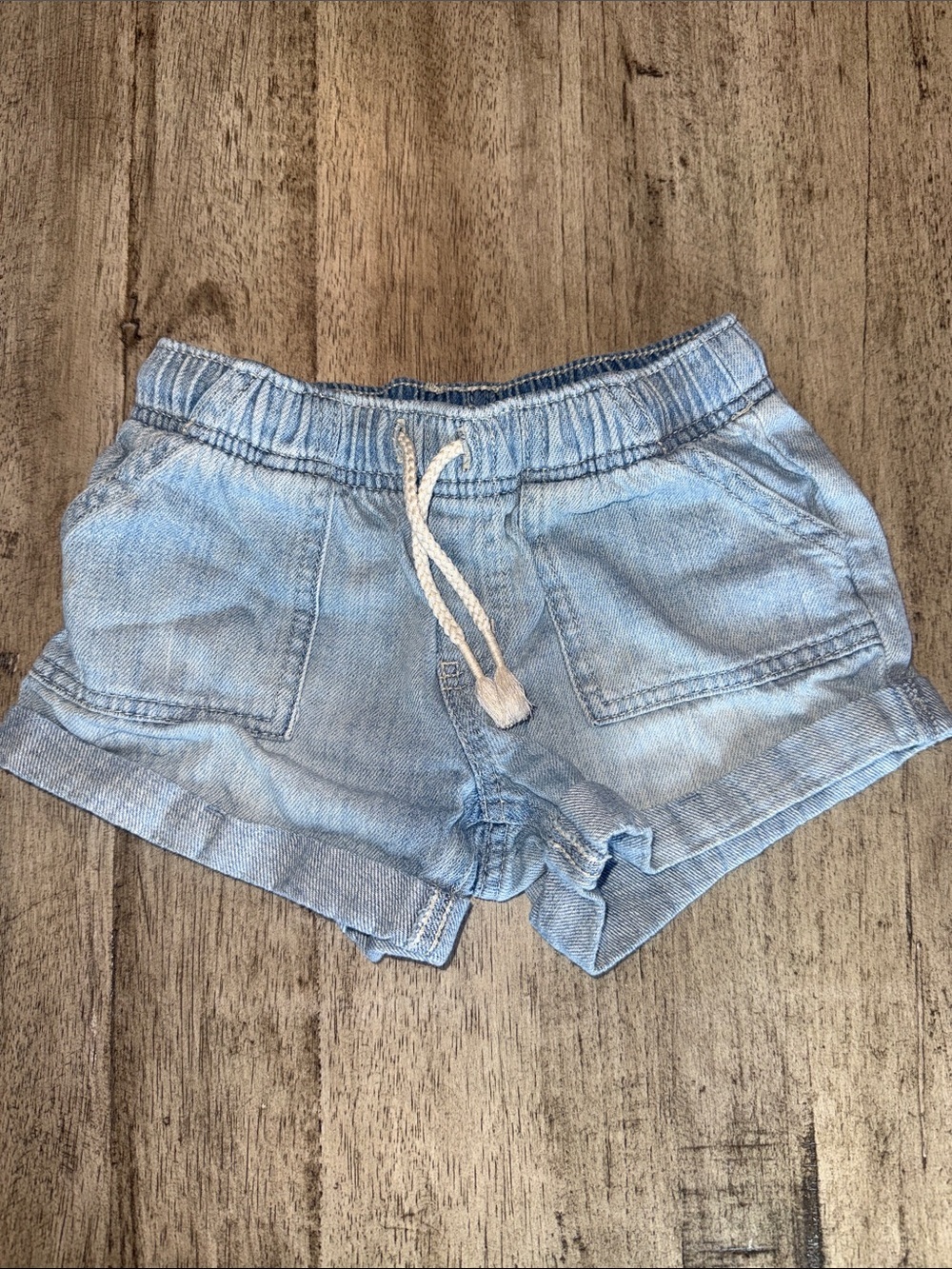 Cat & Jack Light Blue Girls' Drawstring Denim-Style Shorts